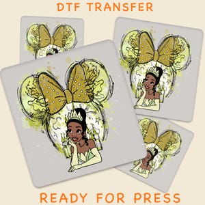 Watercolor Disney Princess Tiana DTF Transfer, Minnie Head and Disney Princess Tiana Shirt Print, Magical Fairytale Shirt Design