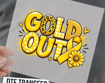 Gold Out Childhood Cancer DTF Transfer, Yellow Ribbon Daisy Awareness Ready to Press Graphic
