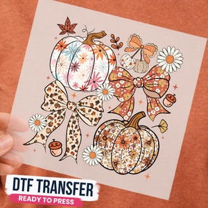 Coquette Fall Pumpkin DTF Transfer, Floral Leopard Bow Autumn Design Ready To Press, Cute Fall Decal, Aesthetic Pumpkin DTF Design for Shirt
