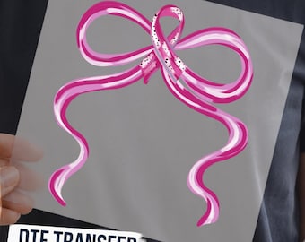 Pink Ribbon Bow Breast Cancer Awareness DTF Transfer, Coquette Support Ready to Press Graphic