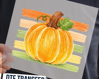Retro Striped Pumpkin DTF Ready to Press, Harvest Pumpkin Shirt Transfer, Iron On Decal