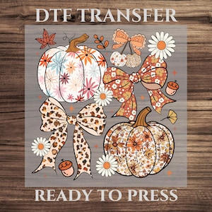 Coquette Fall Pumpkin DTF Transfer, Floral Leopard Bow Autumn Design Ready To Press, Cute Fall Decal, Aesthetic Pumpkin DTF Design for Shirt