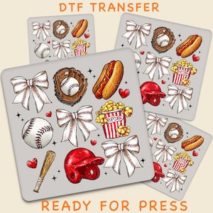 Baseball DTF Transfer, Cute Bow Baseball Design Ready To Press, Bow and Sports Elements Print for T-Shirts, Bows and Baseball Heat Transfer