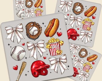 Baseball DTF Transfer, Cute Bow Baseball Design Ready To Press, Bow and Sports Elements Print for T-Shirts, Bows and Baseball Heat Transfer