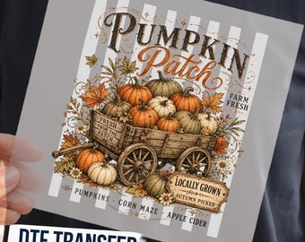 Vintage Striped Pumpkin Patch DTF Ready to Press, Fall Harvest Festival Shirt Transfer