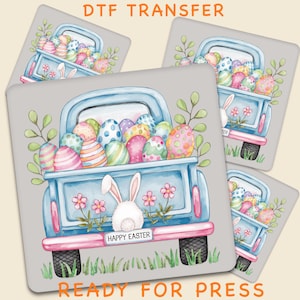 Easter Truck DTF Transfer, Cute Bunny and Eggs Watercolor Shirt Design Ready To Press, Vintage Easter Truck Heat Transfer, Cute Bunny Back