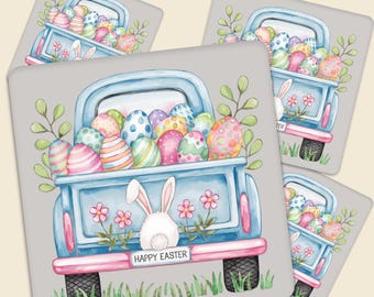Easter Truck DTF Transfer, Cute Bunny and Eggs Watercolor Shirt Design Ready To Press, Vintage Easter Truck Heat Transfer, Cute Bunny Back