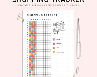 Shopping Tracker Printable: Purchases Log, Spending Diary (A4, A5, US Letter Sizes) (Digital Download)