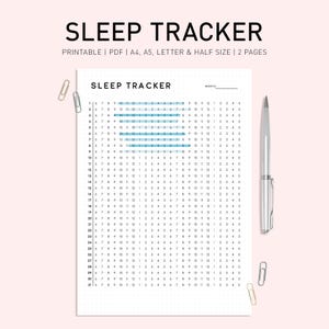 Slaaptracker per uur Afdrukbaar dagboek, maandelijks slaaplogboek, slaapkwaliteitsdagboek, slaapurentracker, slaapanalysegrafiek, slaapcyclus A4 A5