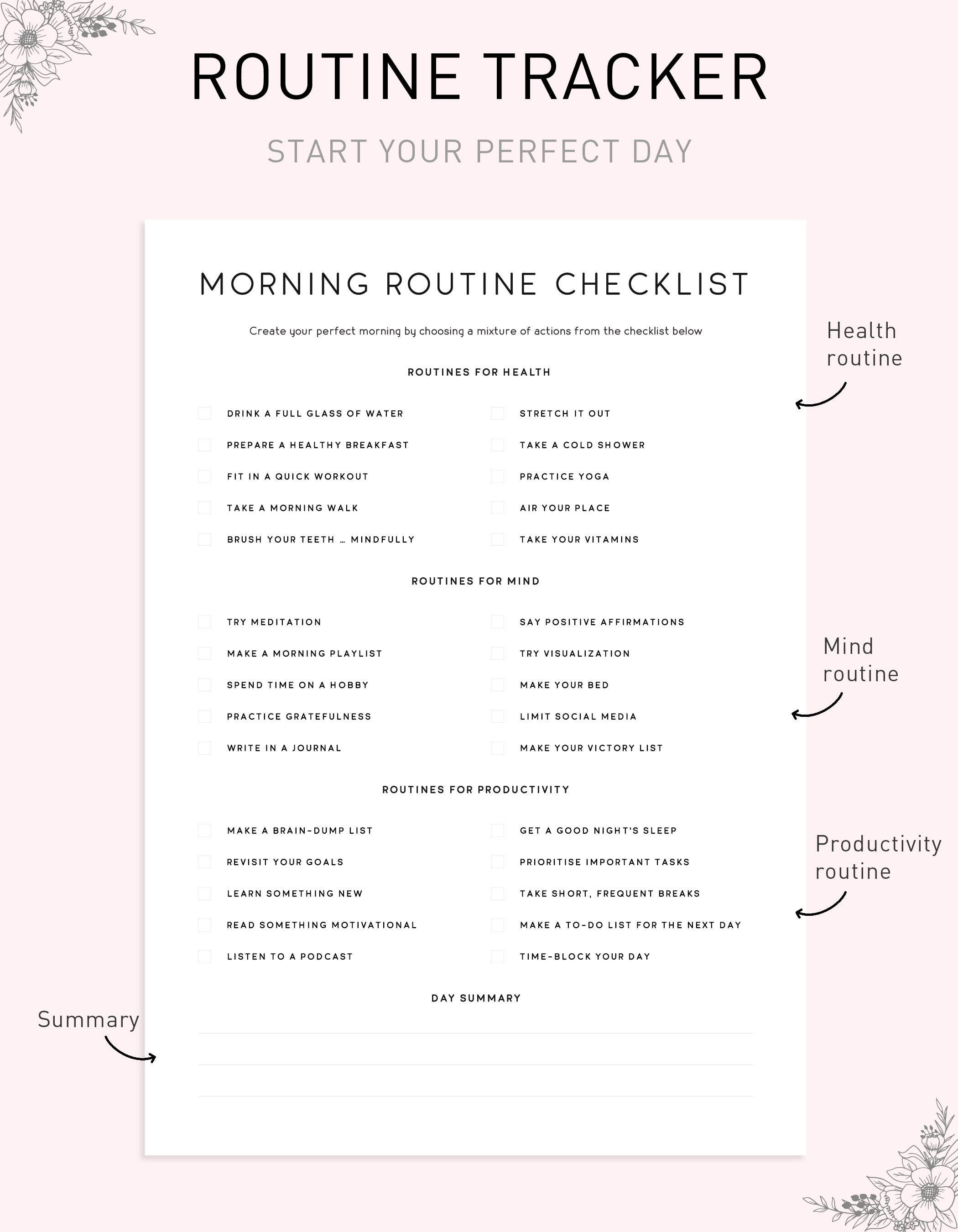 Daily Routine Checklist Printable, Morning Routine Chart, Digital Daily ...