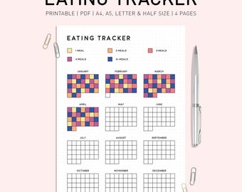 Printable Meal Tracker Journal: Monthly Food Diary (A4/A5/Letter Sizes) (PDF Digital Download)
