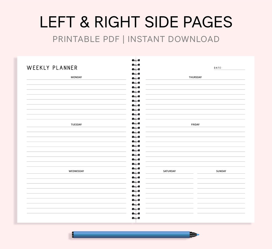 Minimalist Weekly Planner Printable: A4 A5 Letter Sizes (PDF Download ...