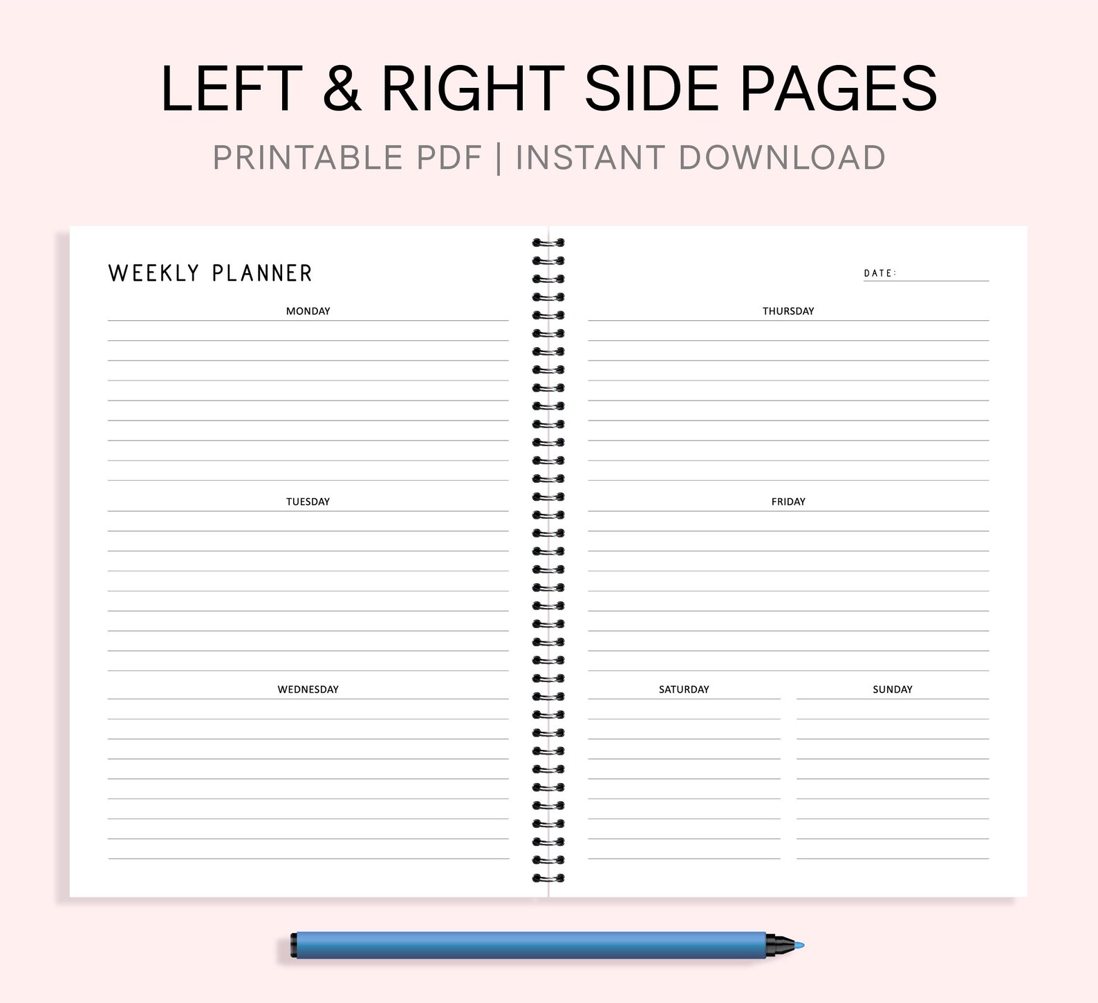 Minimalist Weekly Planner Printable: A4 A5 Letter Sizes (PDF Download ...