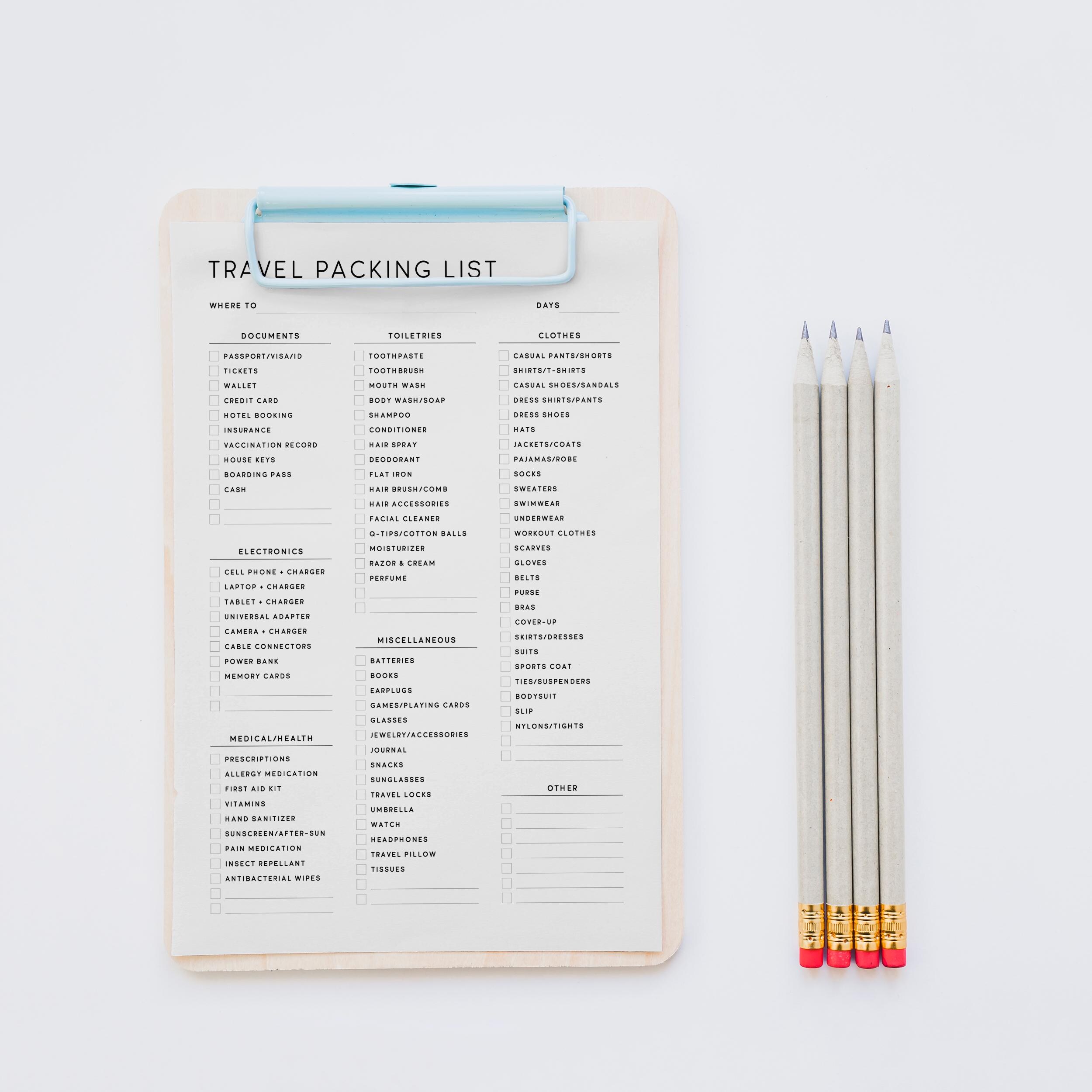 Minimalist Travel Packing List, Printable Checklist (A4, A5, US Letter ...