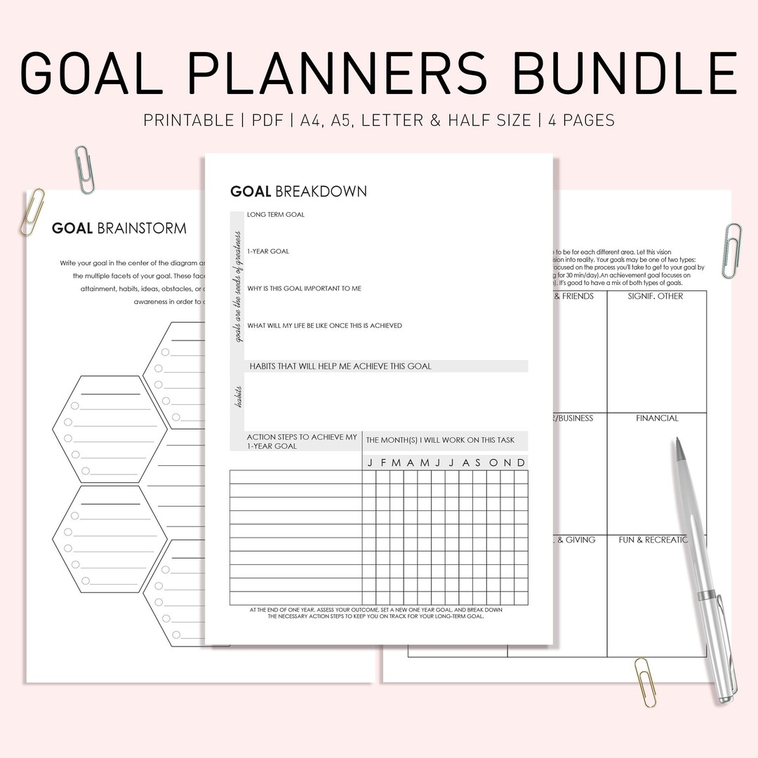 Goal Planner Bundle Printable, Habit & Action Tracker (PDF) - Etsy