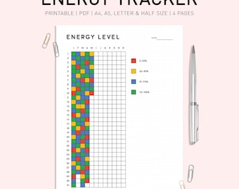 Daily Energy Level Tracker Printable, Digital Health Journal (A4, A5, US Letter)