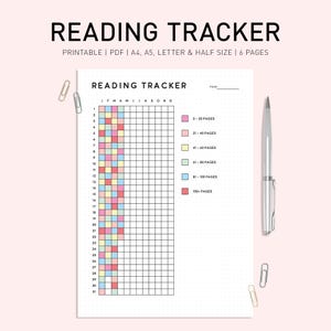 Lezentracker afdrukbare dagboekpagina, digitale leesplanner, leeslogboek, paginatracker, dagelijkse boekleesgrafiek, leesuitdaging A4