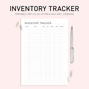 Inwentarz Tracker Wydrukowalny, Cyfrowy Formularz Zarządzania Inwentarzem, Arkusz Inwentarzowy, Lista Inwentarzowa Produktów, Dziennik Inwentarzowy Małych Przedmiotów Biznesowych