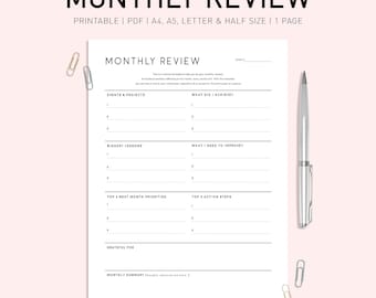 Monthly Review Planner Printable: Self-Care Reflection (PDF Download)