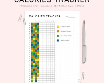 Printable Calorie Tracker Journal, Diet Planner (A5, A4, US Letter, Half Sizes) (PDF)