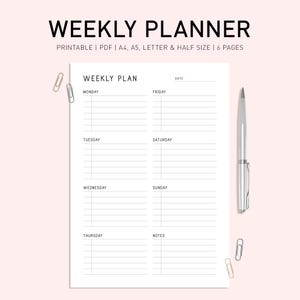 Minimalist Weekly Planner Printable: Undated To-Do List (A4/A5/Letter/Half Size PDF)