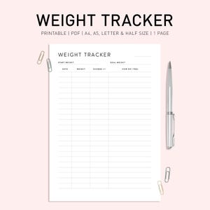 Afdrukbaar Gewichtstracker, Gewichtsverliestracker, Gewichtsverliesplanner digitaal, Gewichtsverliesdagboek, Gewichtslogboeksjabloon, Gewichtsregistratieblad A4