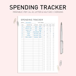 Daily Spending Tracker Printable, Digital Expense Tracker, Budget Tracker, Spending Journal, Spending Log, Finance Tracker, Money Tracker A5