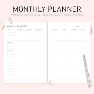 Printable Monthly Planner on 2 Pages, Monthly Schedule Printable, Undated Monthly Inserts, Monthly Organizer, Month Planner Template, A4, A5