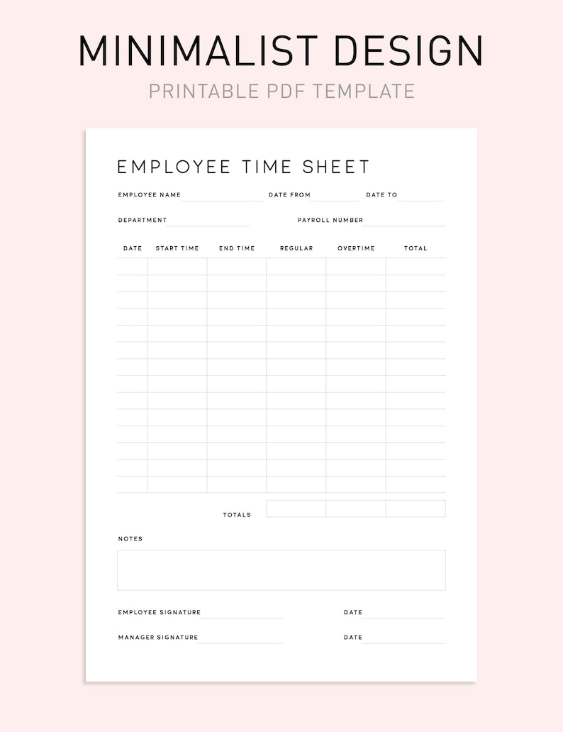 Employee Time Sheet Printable, Editable Time Sheet, Digital Employee ...