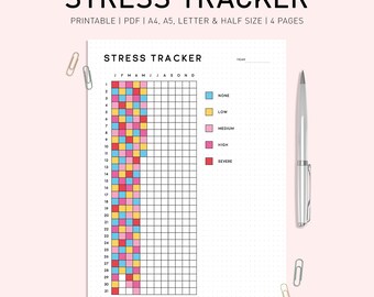 Printable Stress Tracker Journal: Daily Stress Level, Mood Pixel Grid (PDF Download)