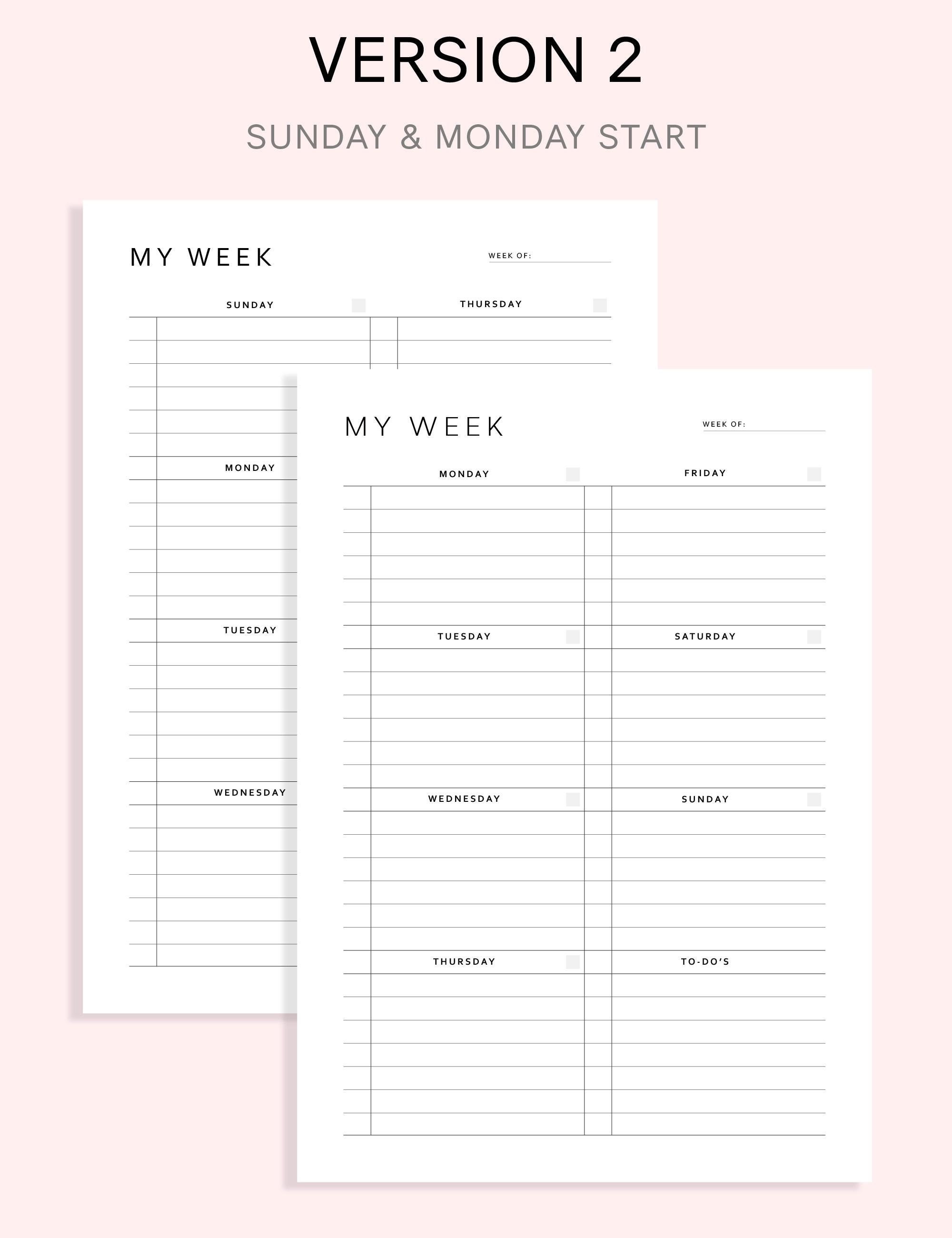 Undated Weekly Planner Printable: A4 A5 Inserts (PDF) | Week Schedule ...