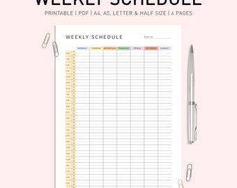 Agenda hebdomadaire d'une demi-heure imprimable : programme minimaliste (formats A4, A5, lettre US) (téléchargement numérique)