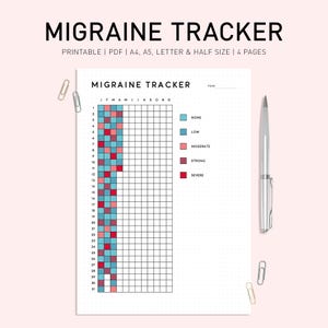 Afdrukbare dagboekpagina migraine, hoofdpijntrackersjabloon, hoofdpijnsymptoomtracker, migrainerecord, hoofdpijnlogboek, gezondheidstracker