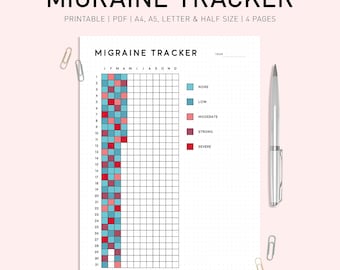 Printable Migraine Tracker: Headache Symptom Log (A4/A5/Letter Sizes) (PDF Download)