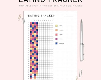 Monthly Meal Tracker Printable: Digital Food Journal (A5, A4, US Letter, Half Sizes)