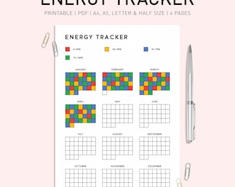 Energy Tracker Printable: Daily Health & Mood Journal (A4/A5/US Letter Sizes) (PDF Download)