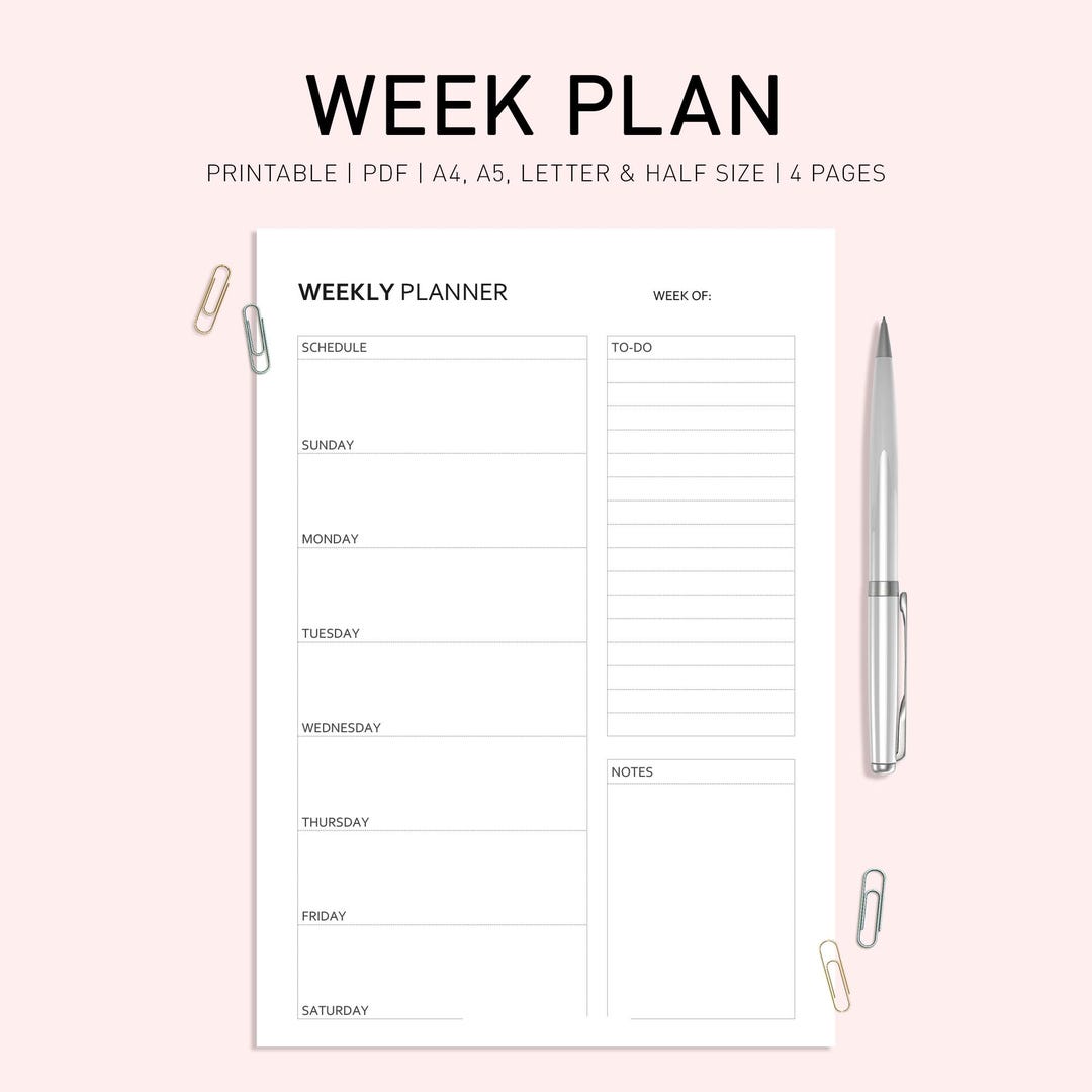 Minimalist Weekly Planner Printable: Undated A5/A4 Organizer (PDF ...