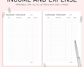 Income Expense Tracker Printable: Monthly Budget Planner (PDF Download A4/A5/Letter Size)