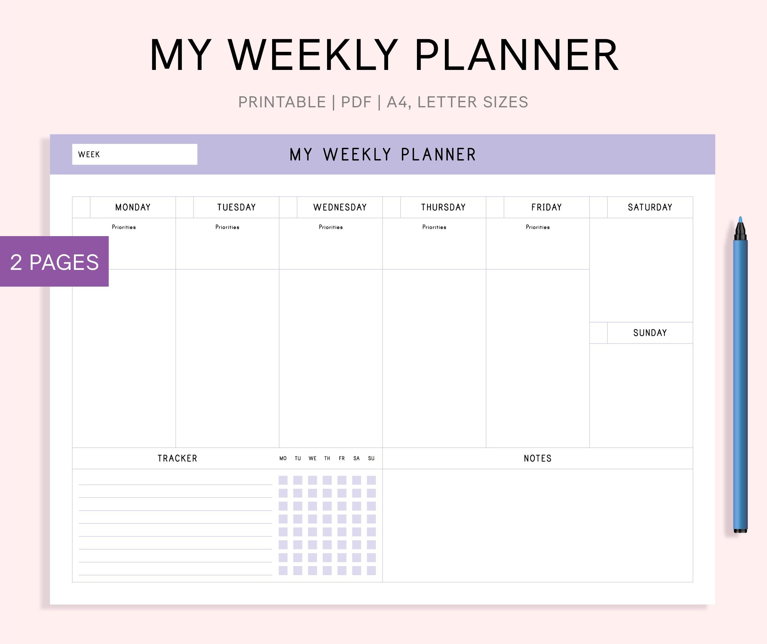 Weekly Planner Printable: Landscape Layout, Habit Tracker (PDF Download