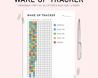 Rastreador de despertar para impressão, registro mensal de sono (A5, A4, carta EUA)