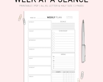 Weekly Planner Printable: Week at a Glance Organizer (Digital Download)