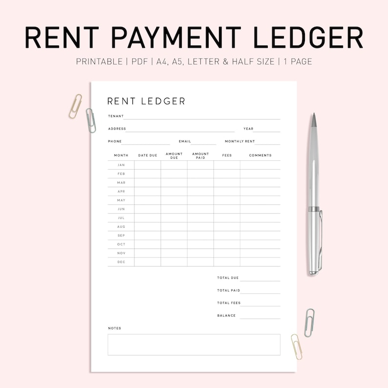 Rent Payment Ledger Printable: Tenant Payment Tracker (A5, Letter, A4 ...