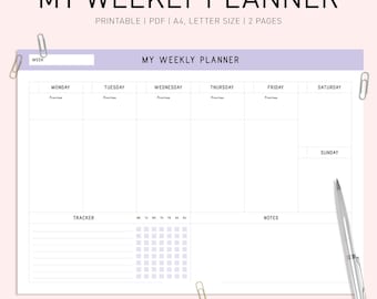 Weekly Planner Printable Landscape, Printable Weekly Schedule, Week At a Glance, Week Planner Template 2025, Weekly Organizer, Desk Planner