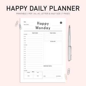 7 Day Planner Printable, Daily to Do List for Work, Productivity Planner, Everyday Planner, Daily Schedule, Daily Planner Template, a4, a5
