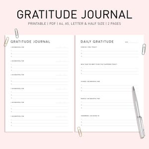 Diario de gratitud semanal imprimible, diario de agradecimiento, diario de gratitud, registro diario de gratitud, planificador de atención plena para el bienestar, cuidado personal A5