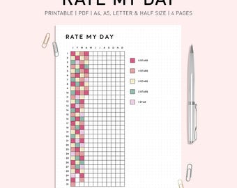 Rate My Day Printable: Year in Pixels Mood Tracker (A4/A5/US Letter PDF)
