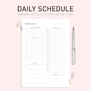 Daily Schedule Printable, Printable Day Planner, Digital Daily Planner Pages, Daily To Do List, Day Timetable, Personal Planner Inserts 2025