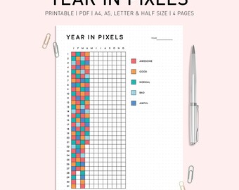 Year in Pixels Mood Tracker Printable (A4, A5, US Letter) (Digital Download)