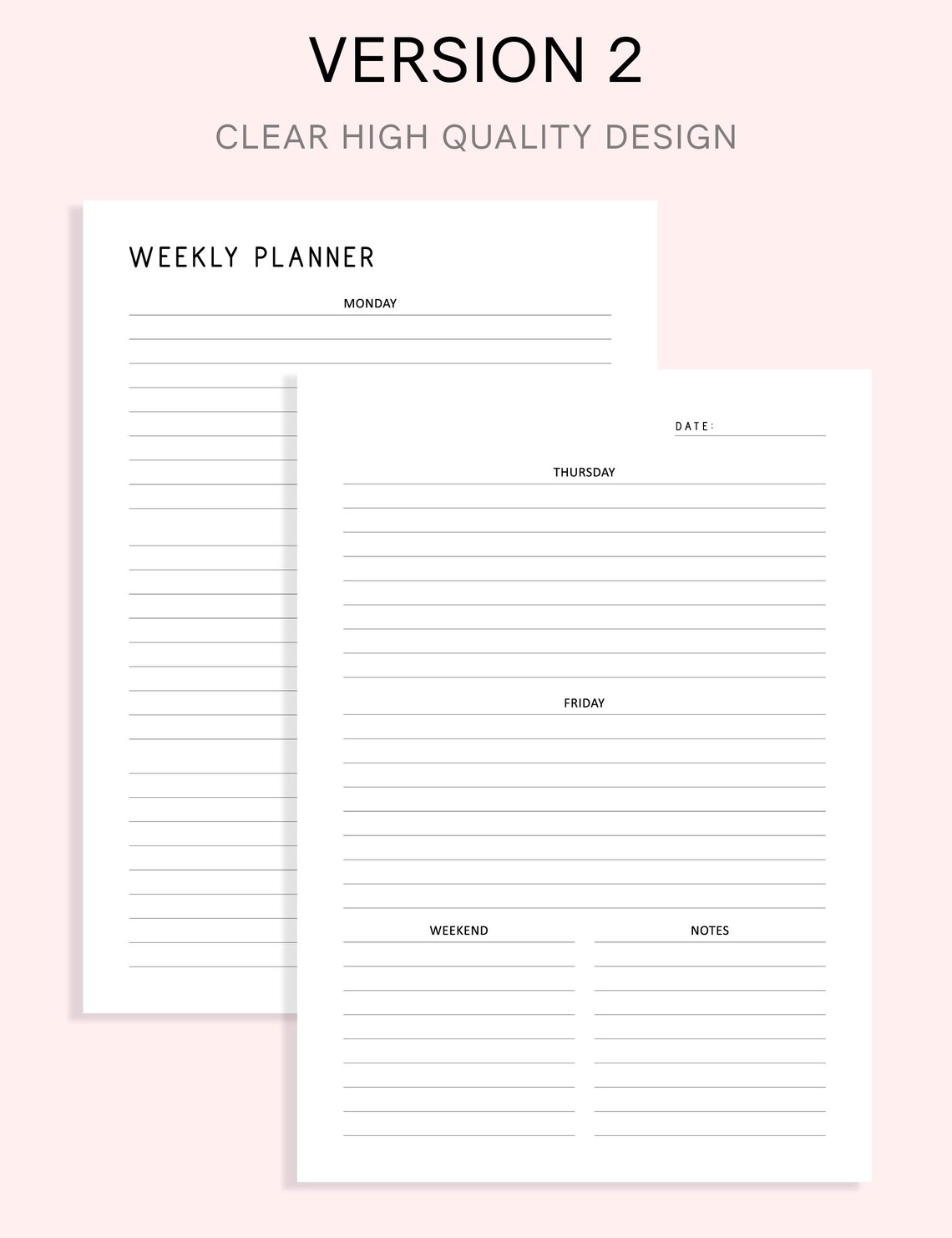 Minimalist Weekly Planner Printable: A4 A5 Letter Sizes (PDF Download ...