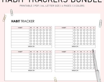 Druckvorlage Habit Tracker: täglich, wöchentlich, monatlich (A4, A5, US Letter) (PDF Download)